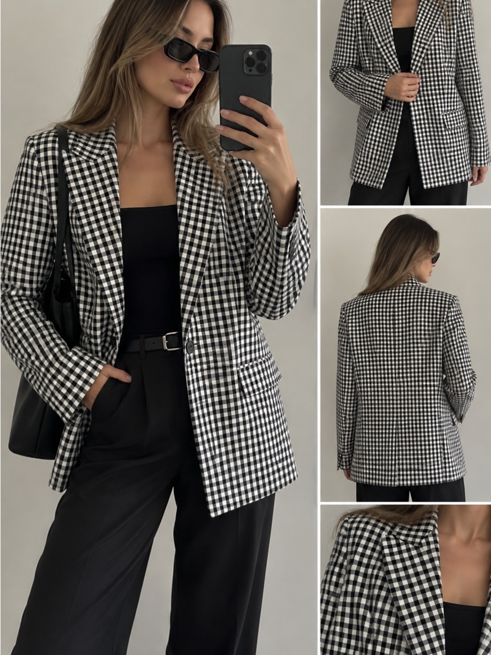 Zara Black & White Gingham Blazer Jacket